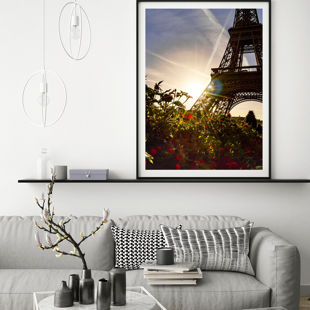 Red Flowers at the Eiffel Tower Travel Poster