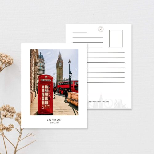 Big Ben, telephone booth, and red bus Postcard