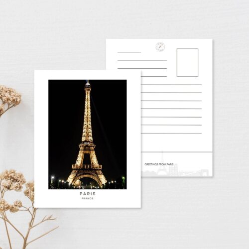 Eiffel tower at night Paris postcard