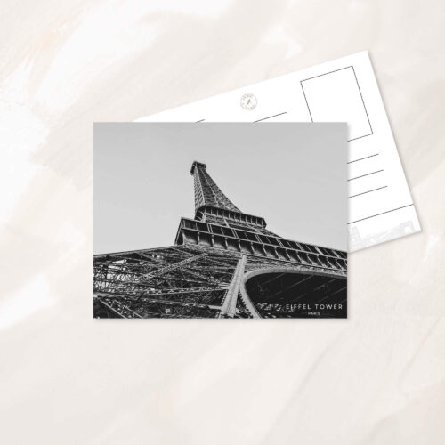 Black and white Eiffel tower postcard