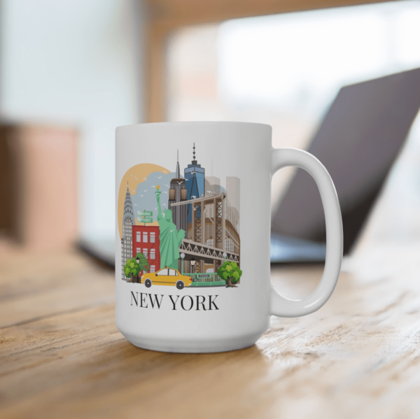 Colourful New York landmarks coffee mug