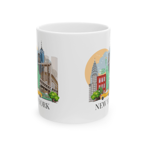 Colourful New York landmarks coffee mug