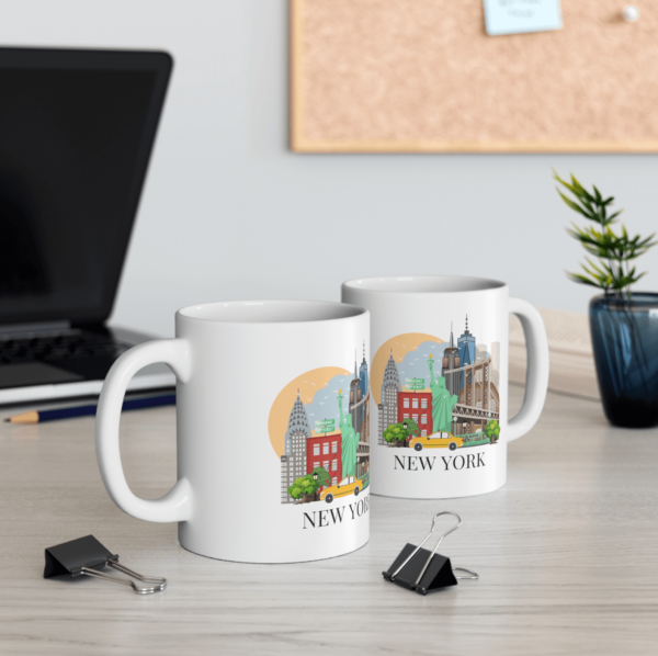 Colourful New York landmarks coffee mug