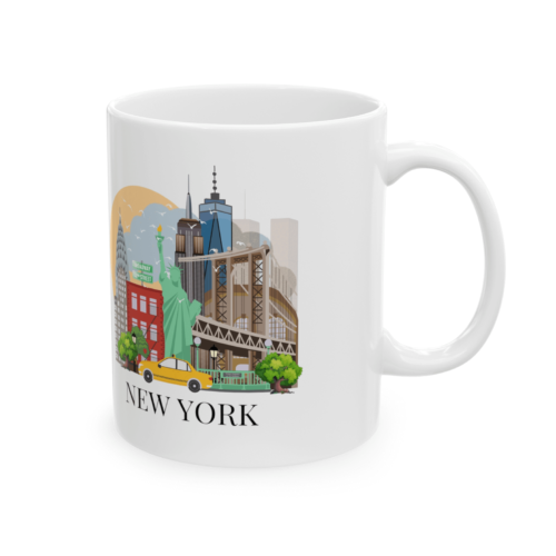 Colourful New York landmarks coffee mug