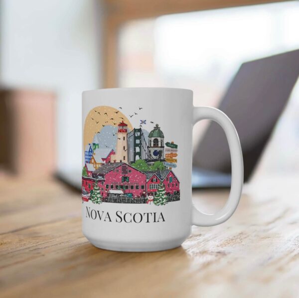 Colourful Christmas Nova Scotia landmarks coffee mug