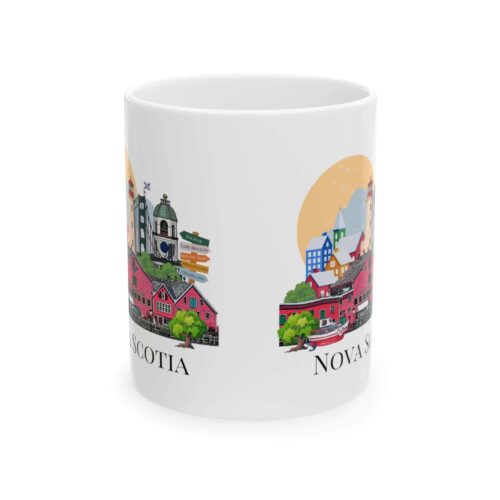 Colourful Nova Scotia landmarks coffee mug