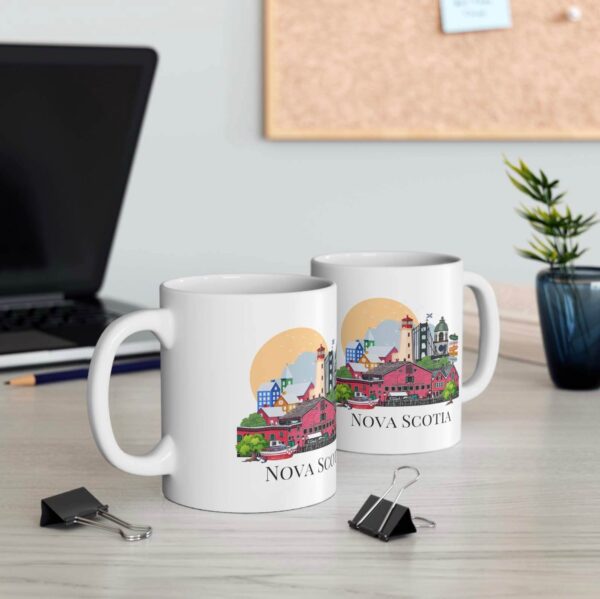 Colourful Nova Scotia landmarks coffee mug