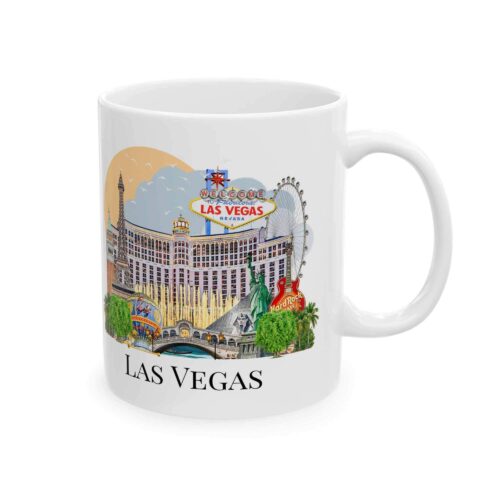 Las Vegas skyline 11oz mug with illustrated city landmarks